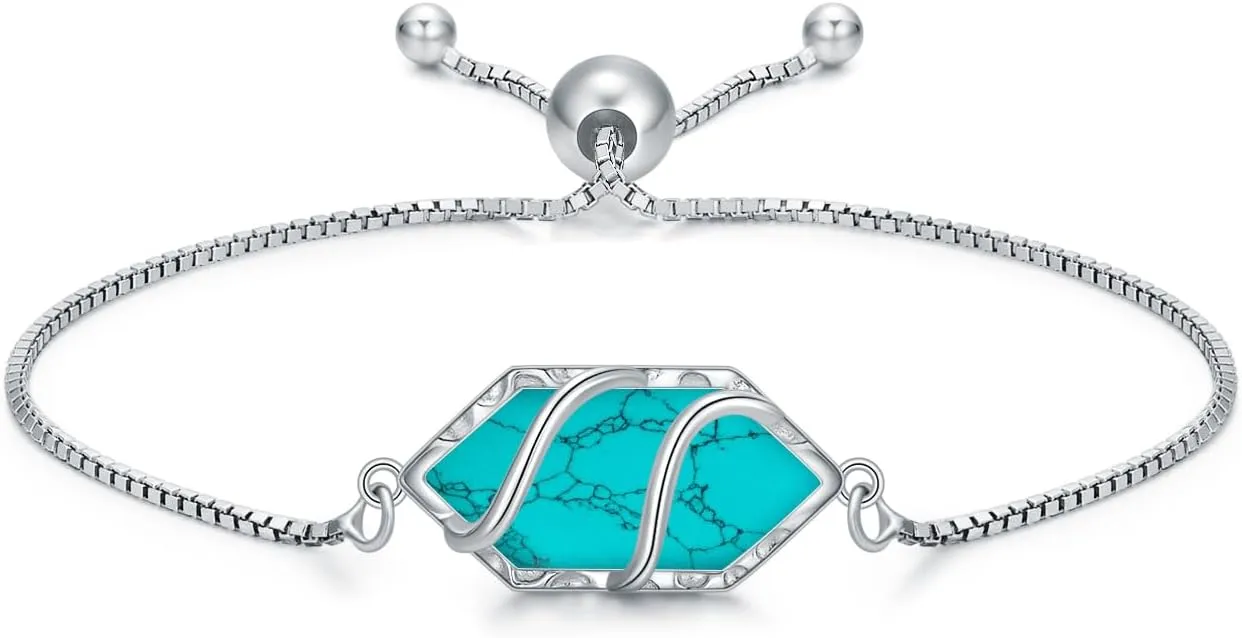 Bracelet for Women 925 Sterling Silver Hexagon Gemstone Link Bracelet Fine Jewelry Birthday Valentines Day Gifts for Women Her