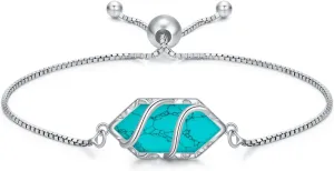 Bracelet for Women 925 Sterling Silver Hexagon Gemstone Link Bracelet Fine Jewelry Birthday Valentines Day Gifts for Women Her