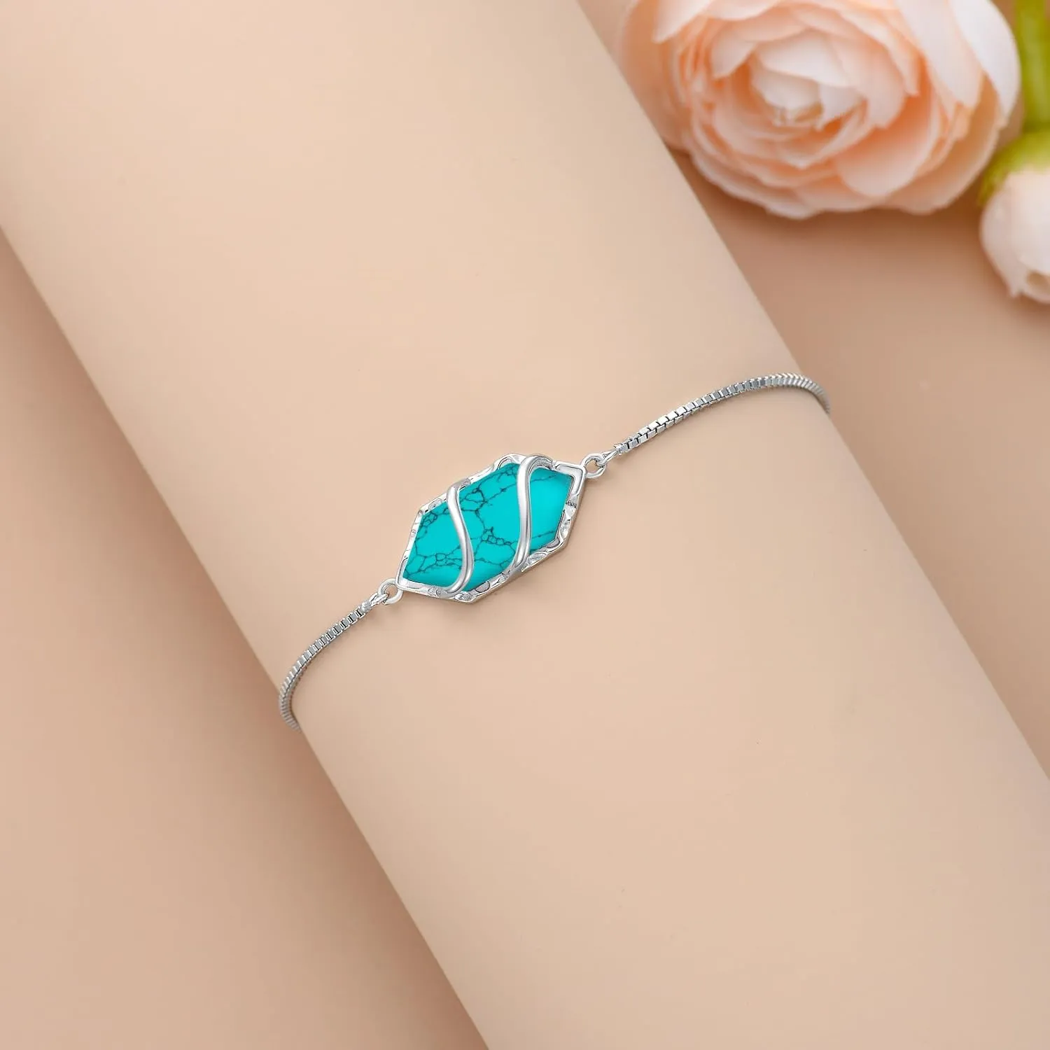 Bracelet for Women 925 Sterling Silver Hexagon Gemstone Link Bracelet Fine Jewelry Birthday Valentines Day Gifts for Women Her