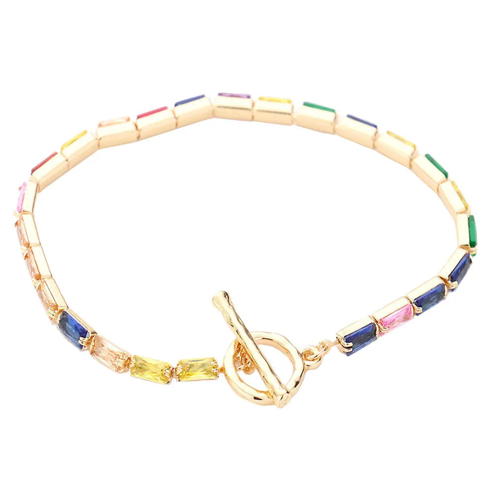 Brass Metal Rectangle Stone Toggle Bracelet