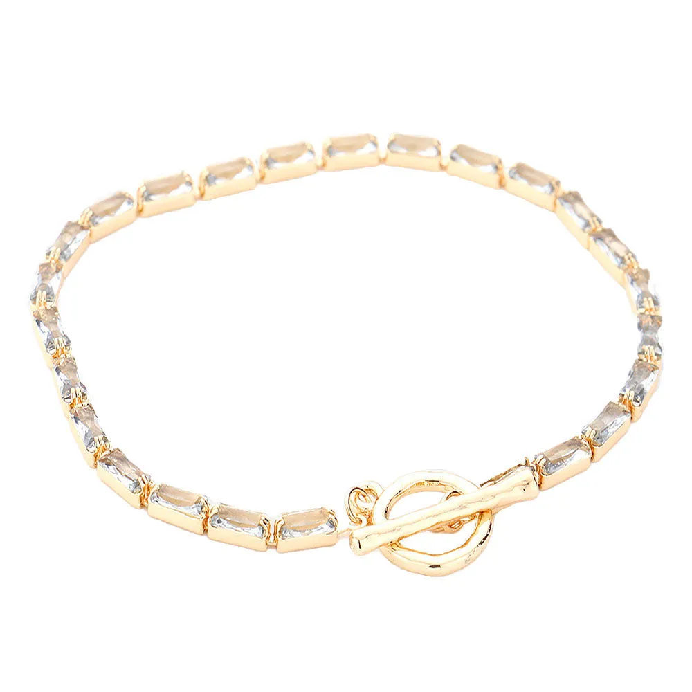 Brass Metal Rectangle Stone Toggle Bracelet