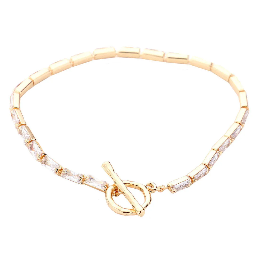 Brass Metal Rectangle Stone Toggle Bracelet