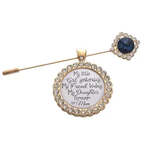 Bridal Bouquet Charm Something Blue Wedding Accessory Bridal Pin Bride Gift from Mom Wedding Jewelry Mother Daughter Gift Sapphire Flower Bouquet Pin (My Little Girl (Gold))