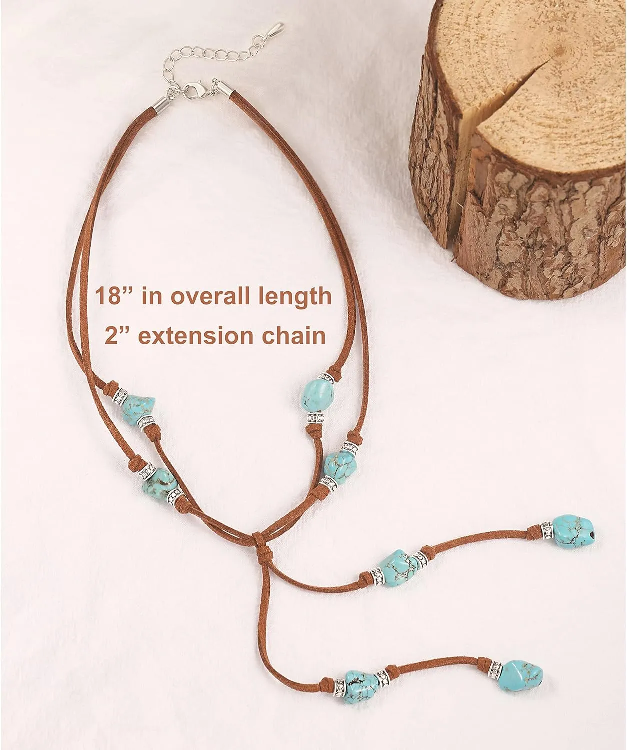 CANEVINKA Suede Turquoise Necklace for Women Handmade Y-Shape Bohemain Vintage Pendant Jewelry Lariat