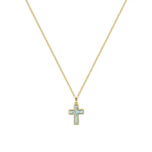 Christian Gifts - Genuine Turquoise Cross Gold Necklace Faith Rosary Religious Catholic Birthstone Christian Gothic Crucifix Westren Country Summer Jewelry