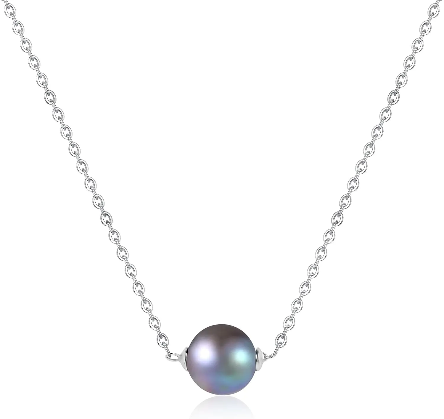 COAI Platinum Plated 925 Sterling Silver Necklace for Women, Single Pearl Necklace for Women
