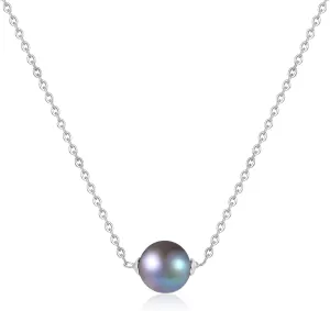 COAI Platinum Plated 925 Sterling Silver Necklace for Women, Single Pearl Necklace for Women