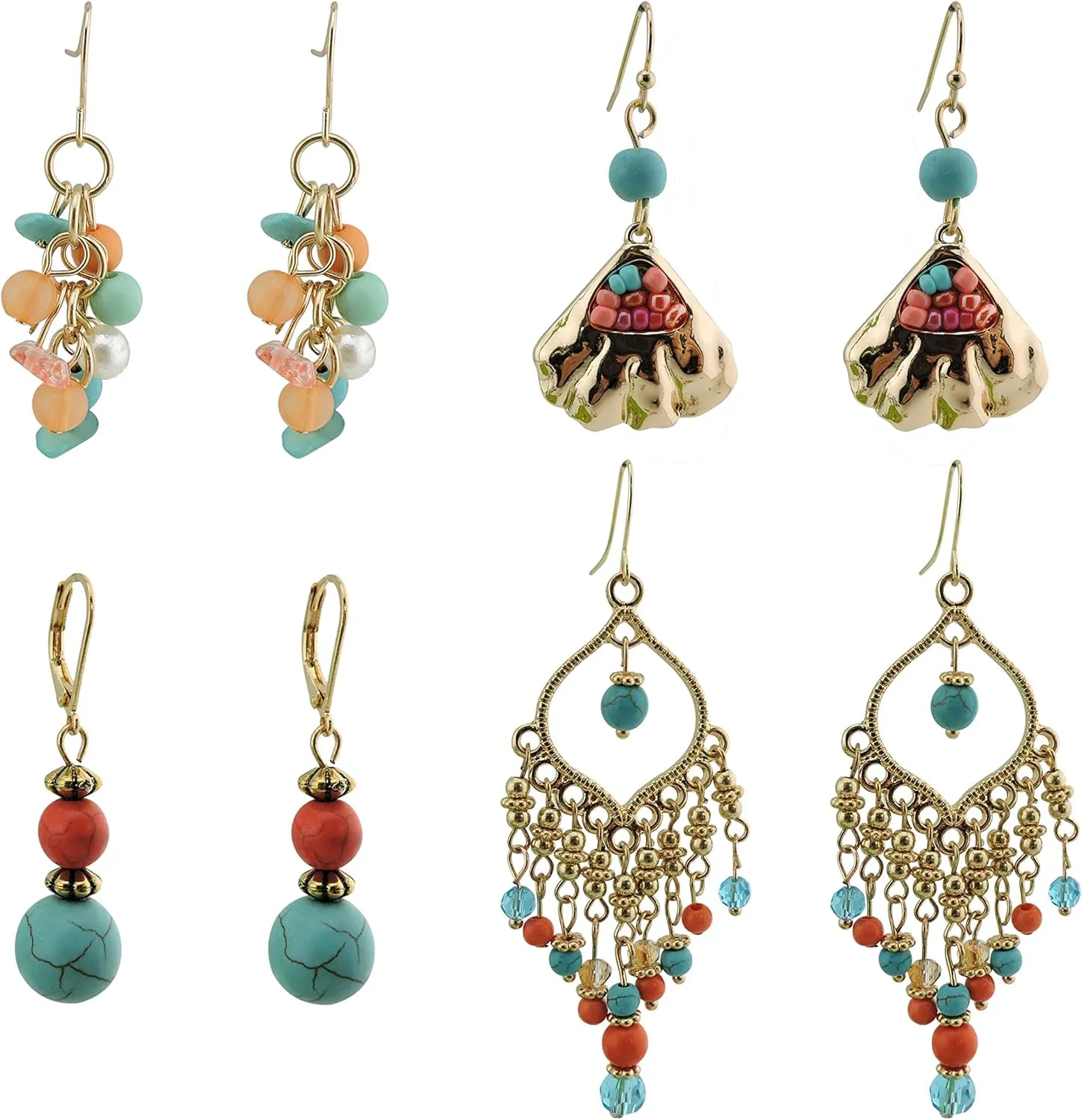 COIRIS 4 Pairs Earring Set for Women Olive Green Fringe Dangle Pendant Earrings/Hoop Beaded Earrings