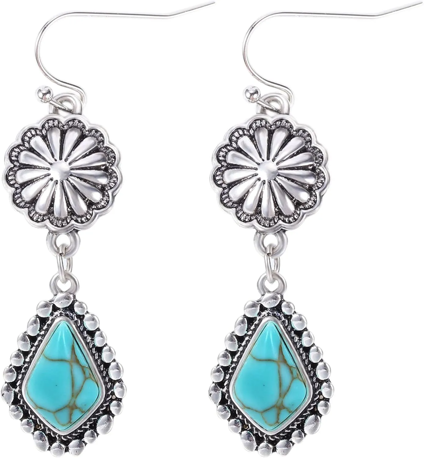 Colloca Turquoise Dangle Earrings for Women, 925 Sterling Silver Hook Western Teardrop Bohemian Earrings, Boho Drop Earrings, Gift Box included
