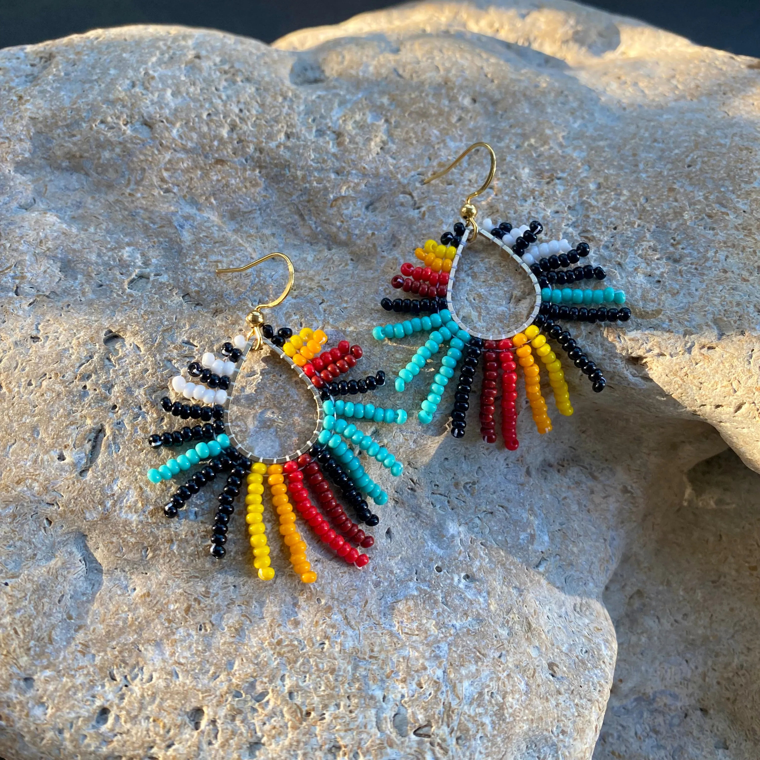 Colorful Fringe Seed Bead Earrings, Rainbow Hippie Boho Earrings for Women, Indigenous style Earrings Native inspired
