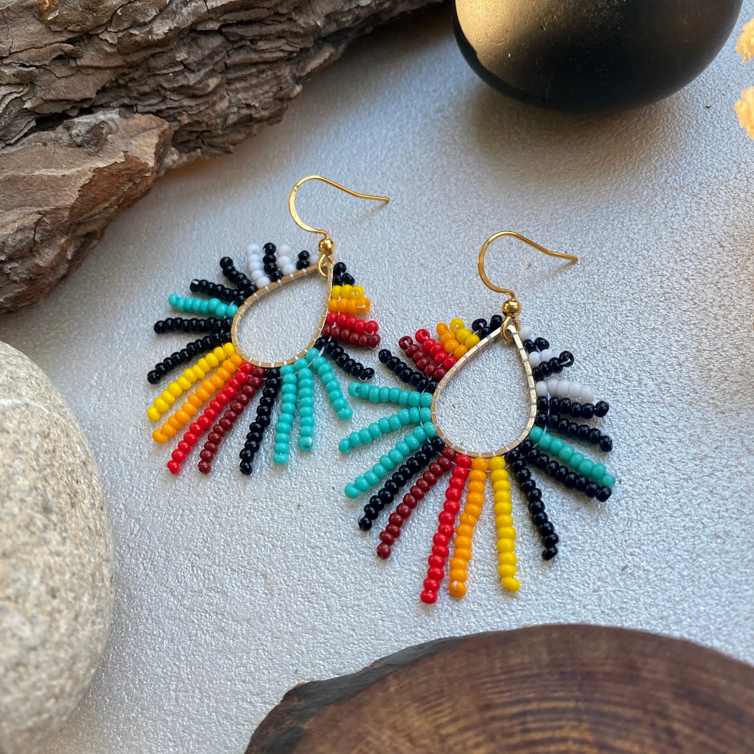 Colorful Fringe Seed Bead Earrings, Rainbow Hippie Boho Earrings for Women, Indigenous style Earrings Native inspired