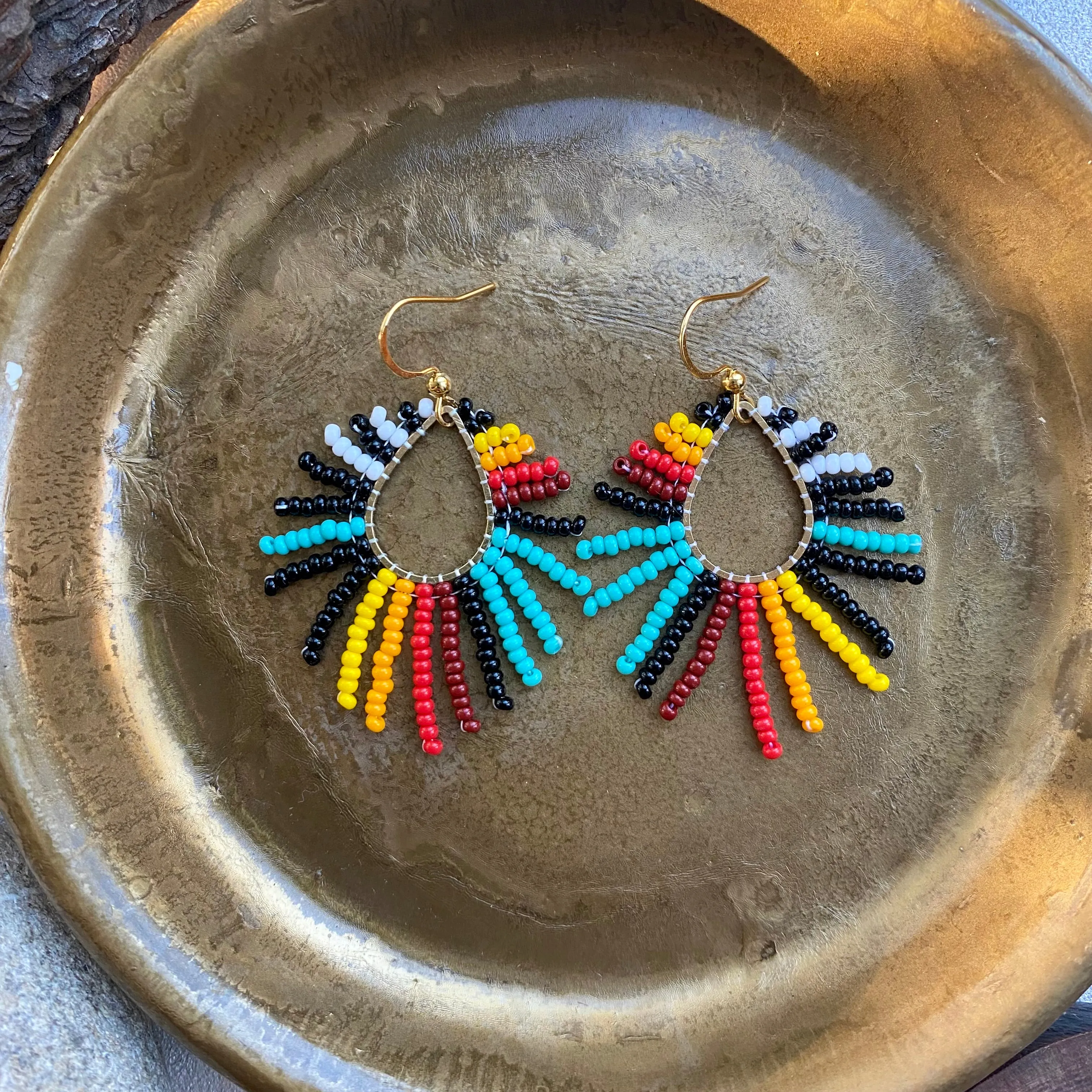 Colorful Fringe Seed Bead Earrings, Rainbow Hippie Boho Earrings for Women, Indigenous style Earrings Native inspired