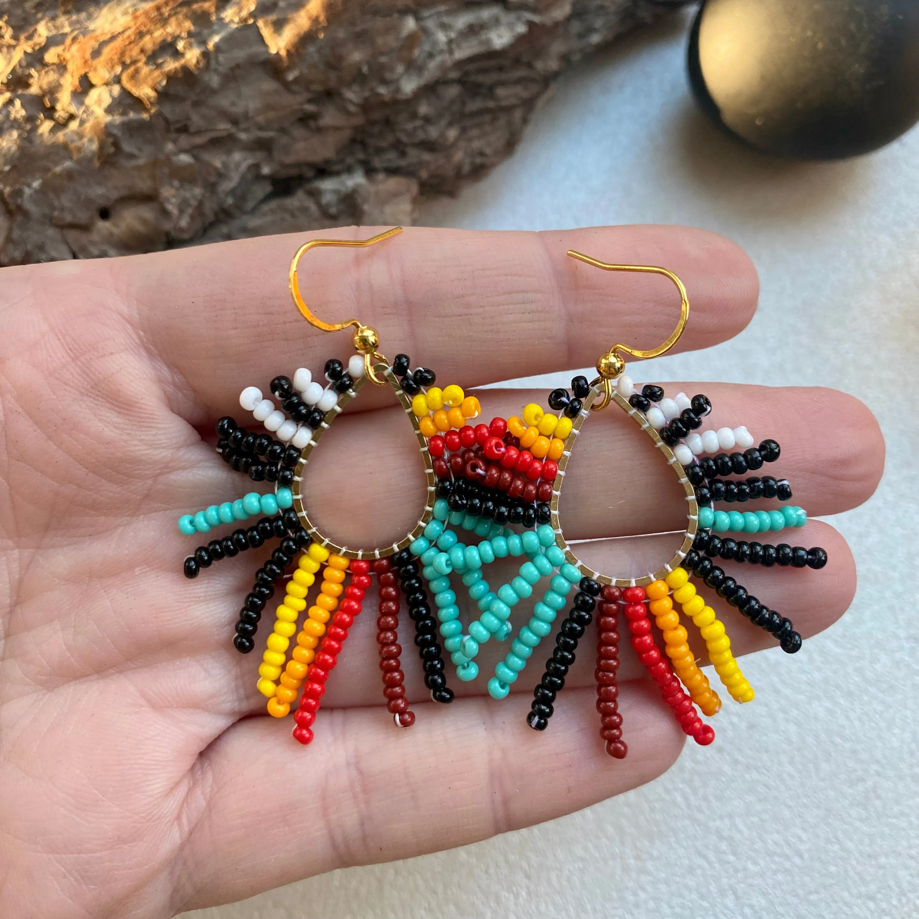 Colorful Fringe Seed Bead Earrings, Rainbow Hippie Boho Earrings for Women, Indigenous style Earrings Native inspired