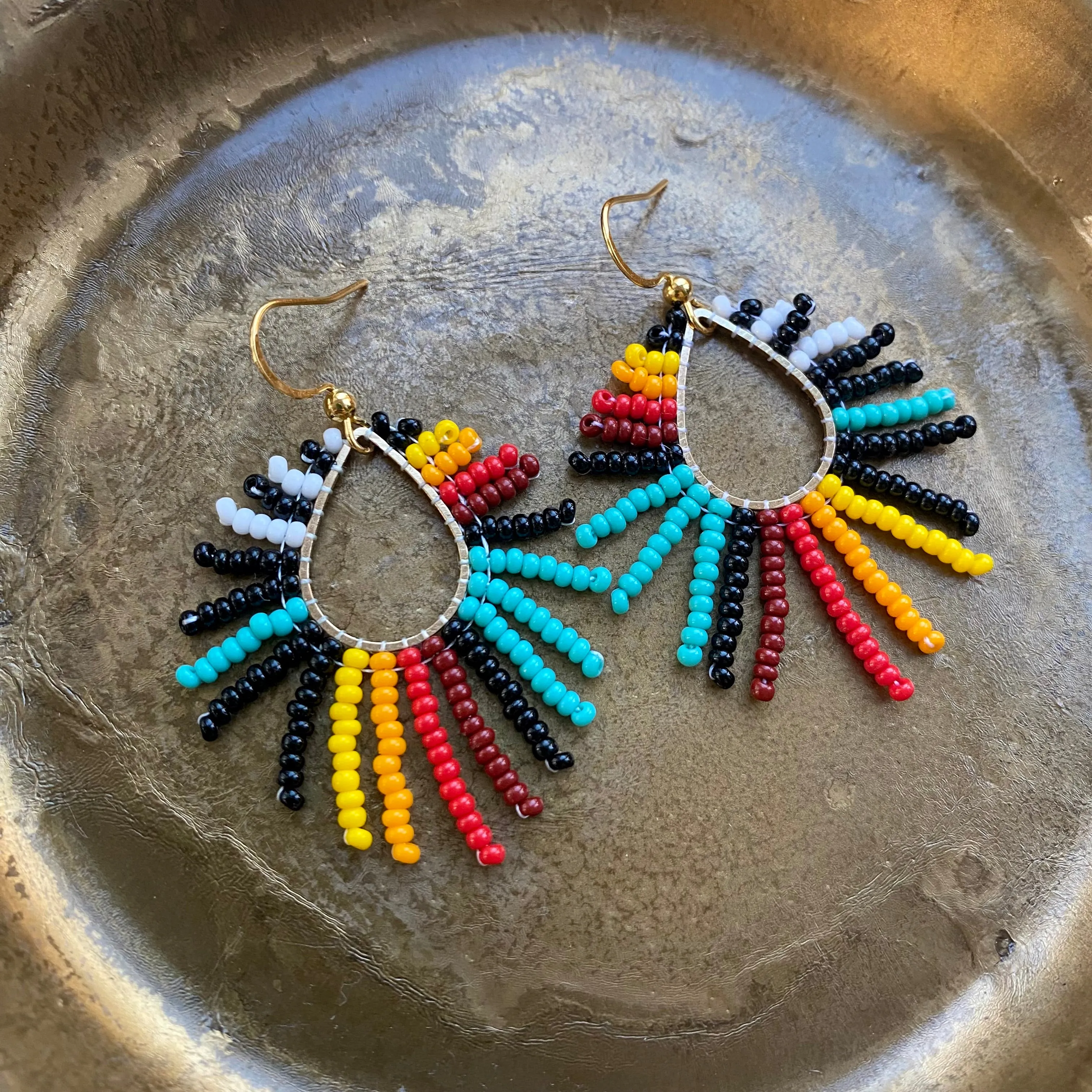 Colorful Fringe Seed Bead Earrings, Rainbow Hippie Boho Earrings for Women, Indigenous style Earrings Native inspired