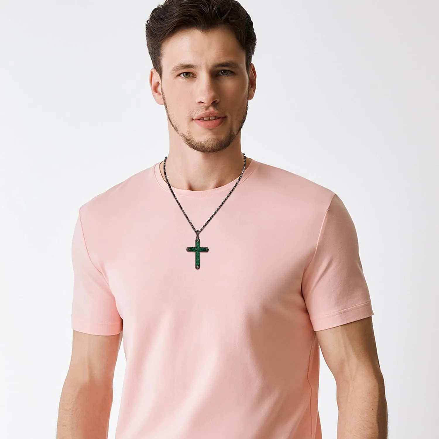 Cross Necklace for Men 925 Sterling Silver Turquoise Cross Pendant Necklace Religious Protection Jewelry Gifts for Women