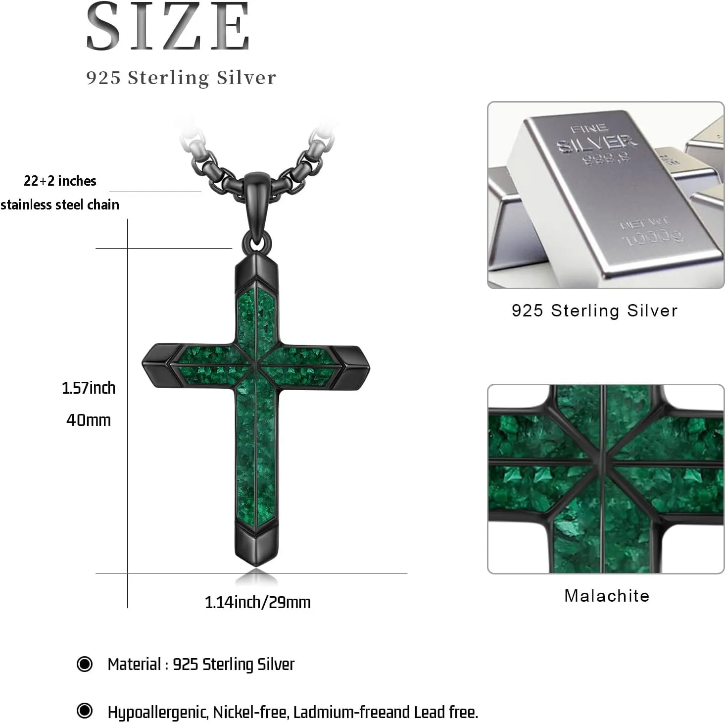 Cross Necklace for Men 925 Sterling Silver Turquoise Cross Pendant Necklace Religious Protection Jewelry Gifts for Women