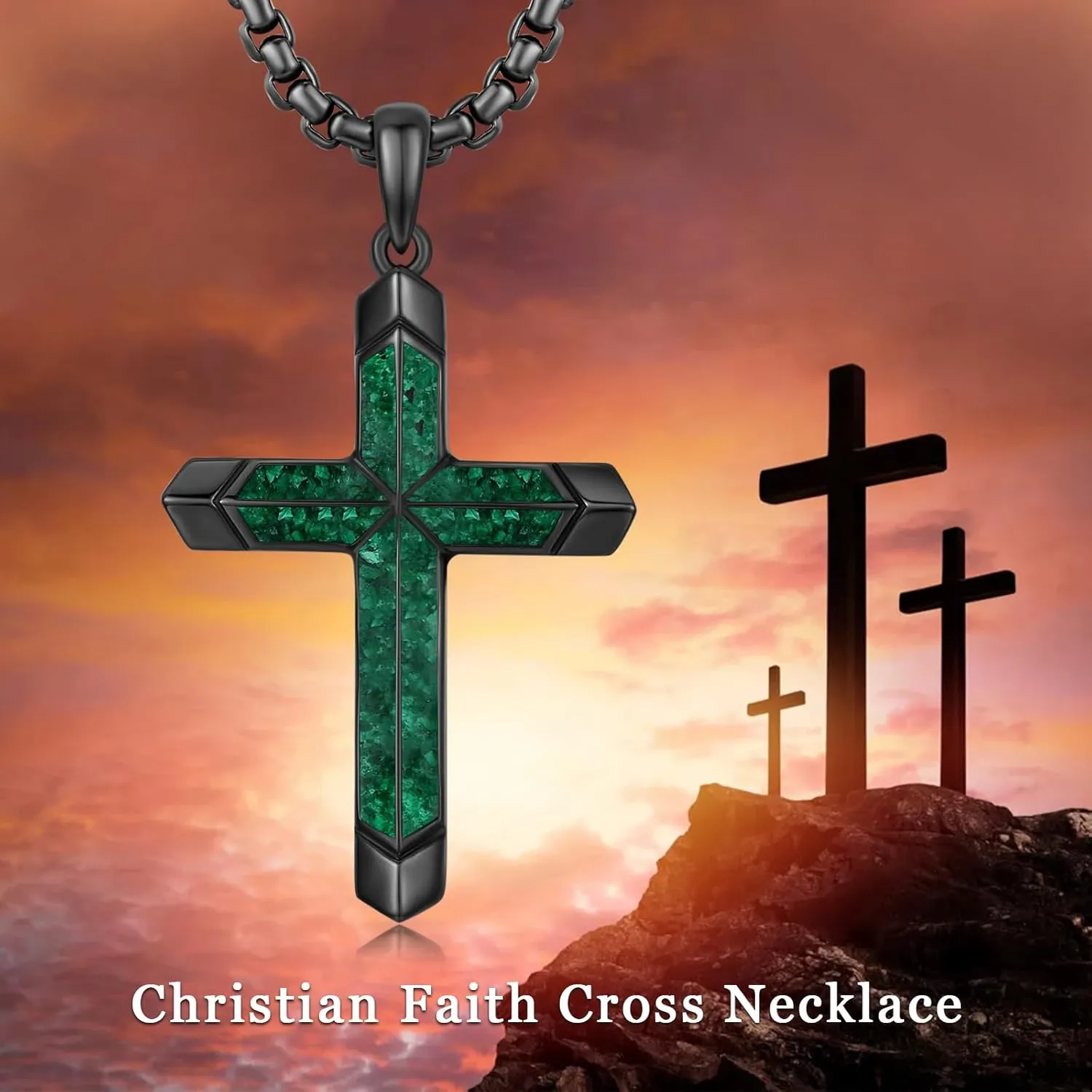 Cross Necklace for Men 925 Sterling Silver Turquoise Cross Pendant Necklace Religious Protection Jewelry Gifts for Women