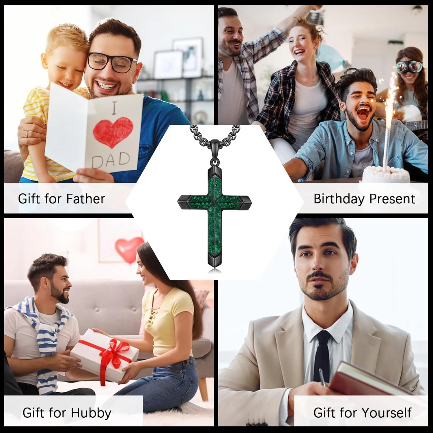 Cross Necklace for Men 925 Sterling Silver Turquoise Cross Pendant Necklace Religious Protection Jewelry Gifts for Women