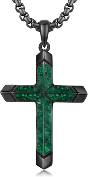Cross Necklace for Men 925 Sterling Silver Turquoise Cross Pendant Necklace Religious Protection Jewelry Gifts for Women