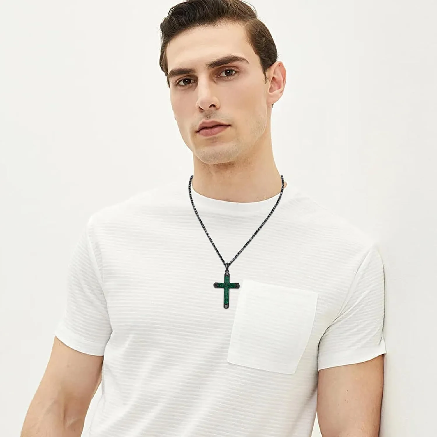 Cross Necklace for Men 925 Sterling Silver Turquoise Cross Pendant Necklace Religious Protection Jewelry Gifts for Women