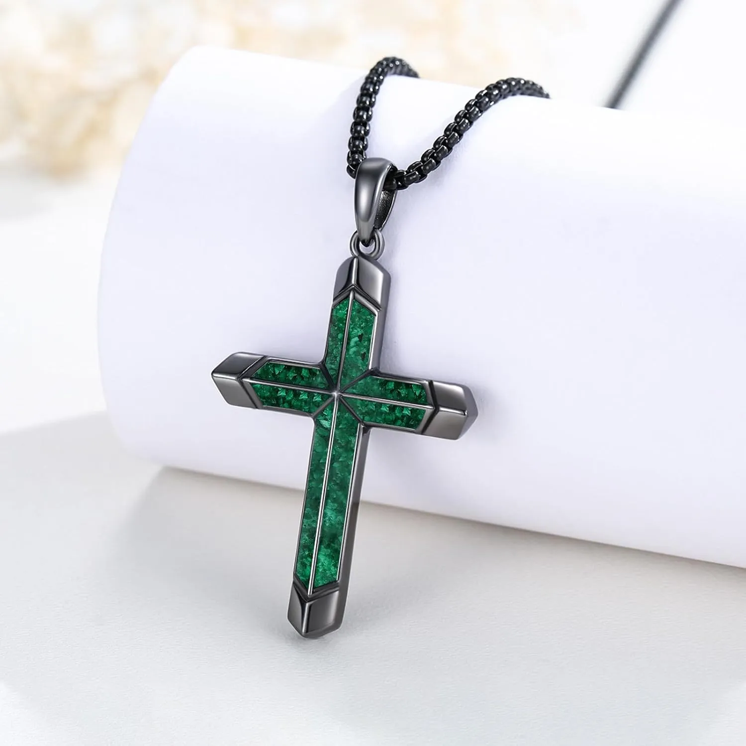 Cross Necklace for Men 925 Sterling Silver Turquoise Cross Pendant Necklace Religious Protection Jewelry Gifts for Women