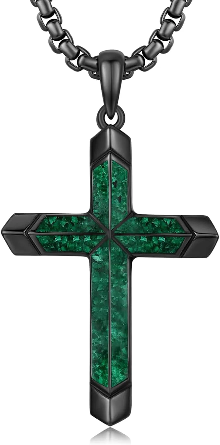 Cross Necklace for Men 925 Sterling Silver Turquoise Cross Pendant Necklace Religious Protection Jewelry Gifts for Women