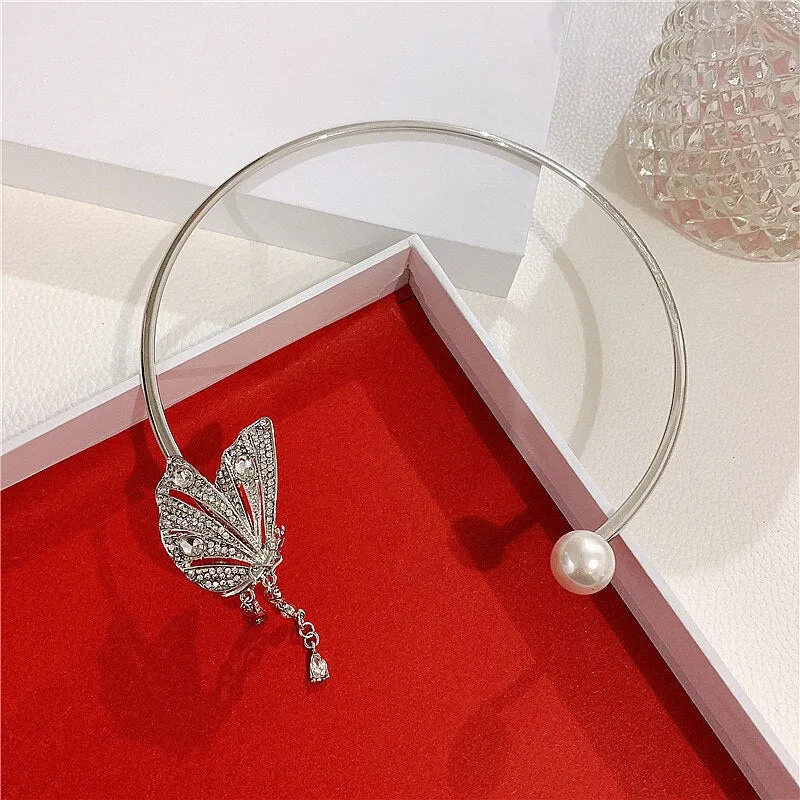 Crystal Butterfly Open Collar Choker Necklace For Women