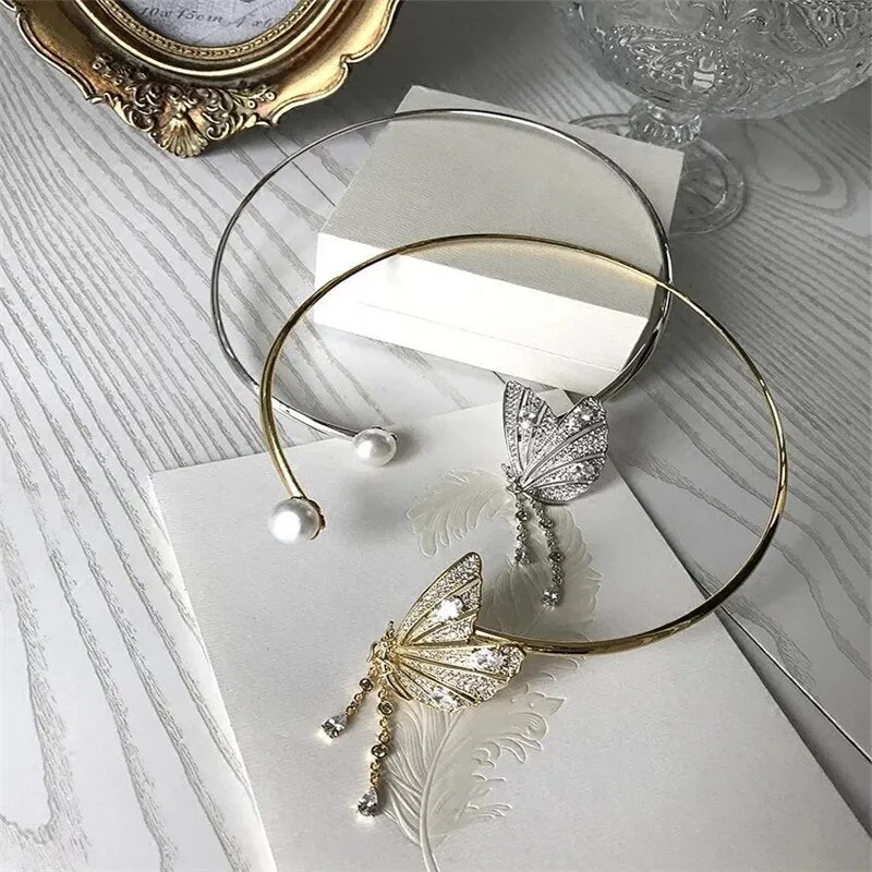 Crystal Butterfly Open Collar Choker Necklace For Women