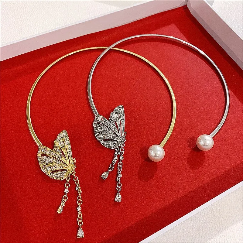 Crystal Butterfly Open Collar Choker Necklace For Women