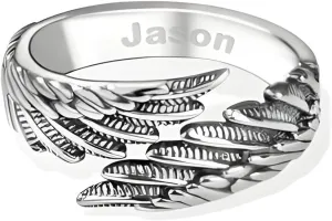 Custom Name Angel Wing Ring Sterling Silver Ring Guardian Angel Ring Gift for Her Adjustable Ring Memorial Ring with Wings Statement Ring for Women Personalized Engraved Angel Wings Ring