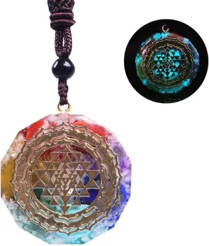 Day Day Up Orgonite Necklace Sri Yantra Luminous Pendant Sacred Geometry Chakra Energy Necklace Meditation Jewelry