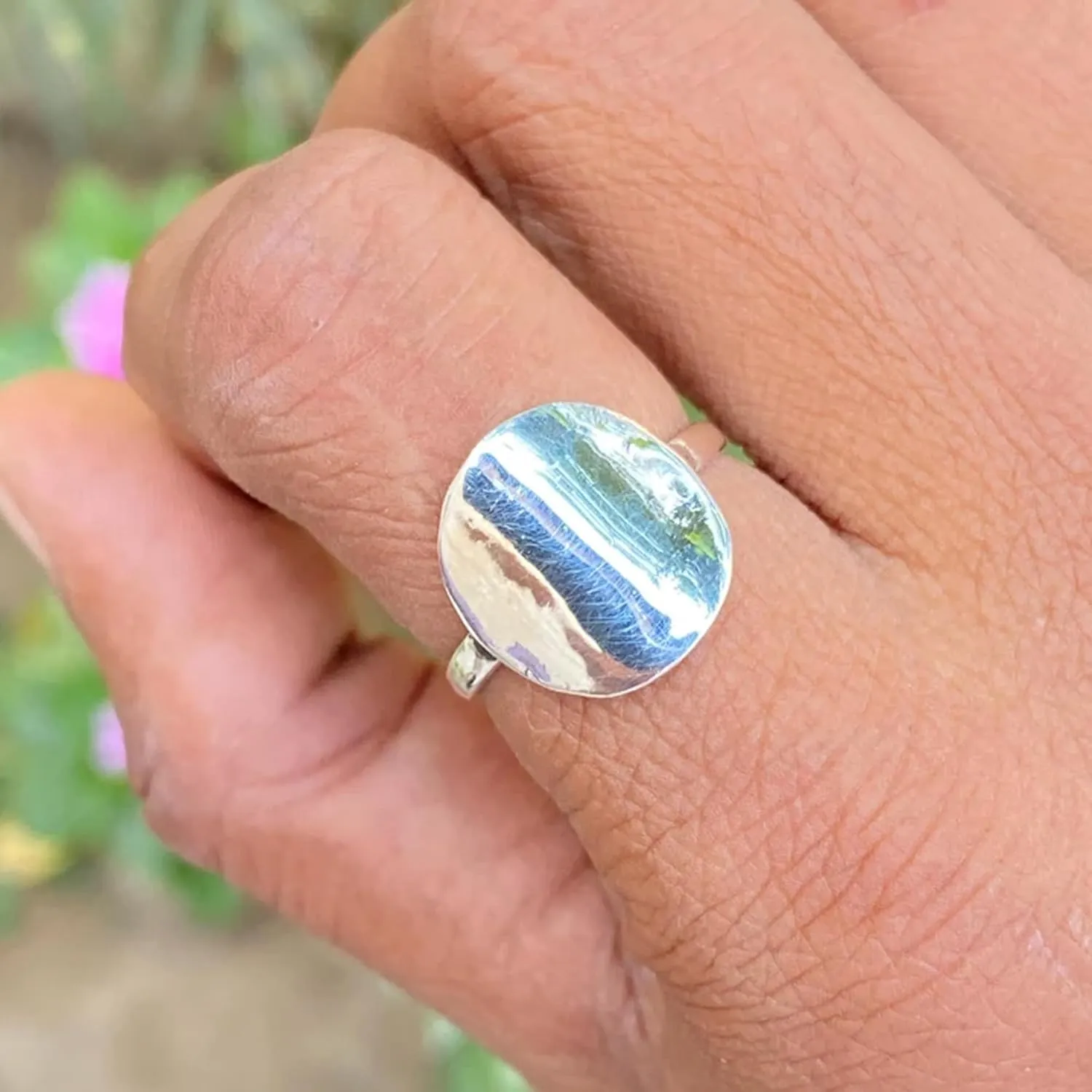 Disc Ring, Solid 925 Sterling Silver Ring, Round Smooth Top Ring, 925 Stamped Ring, Light Ring, Simple Ring