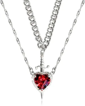 DONDO'S Heart Sword Necklace for Couples with Cubic Zirconia-18K Gold Plated Stainless Steel-Sword through Heart Pendant Necklace Matching Set for Women & Men