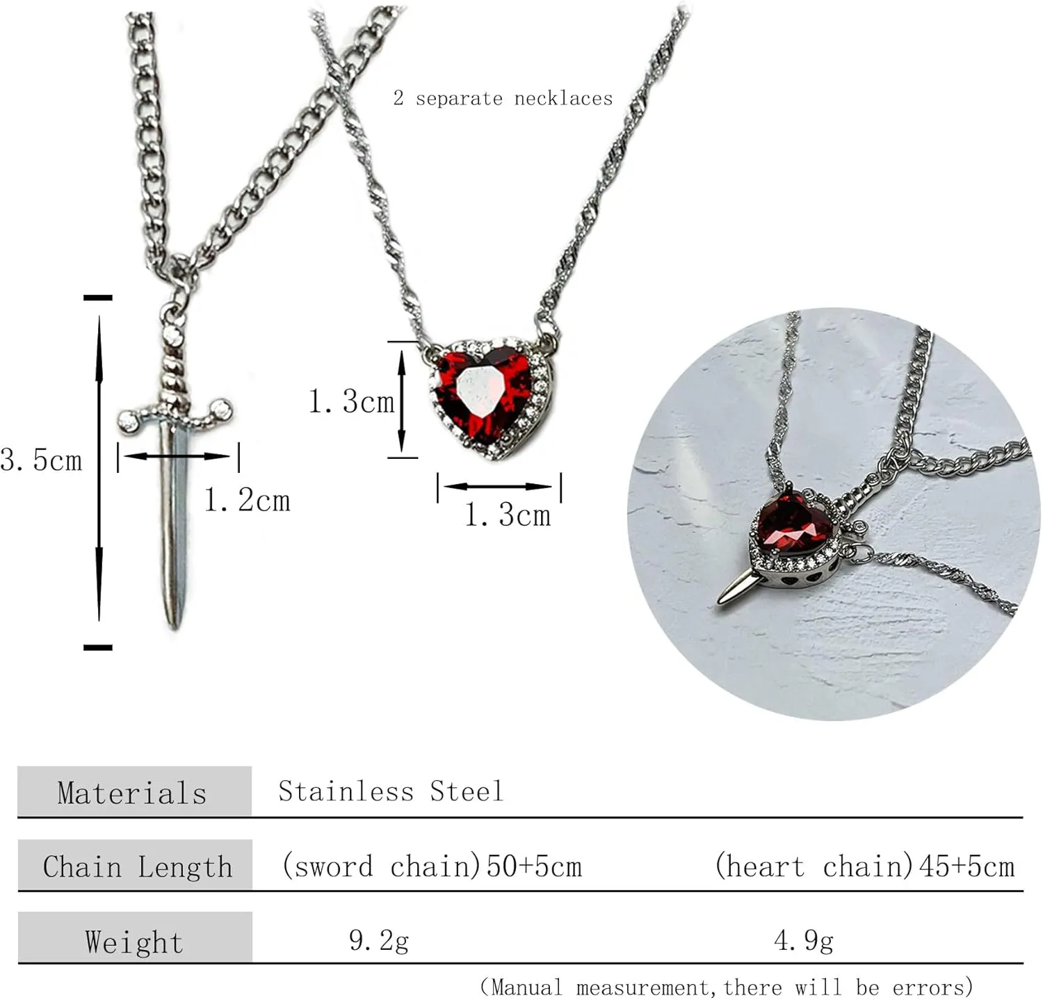 DONDO'S Heart Sword Necklace for Couples with Cubic Zirconia-18K Gold Plated Stainless Steel-Sword through Heart Pendant Necklace Matching Set for Women & Men