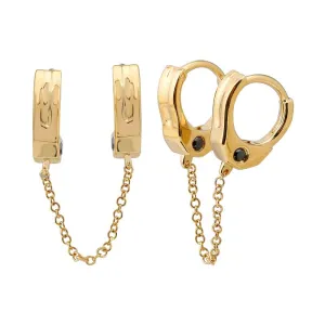 Double Handcuff Black Diamond Bezel Chain Huggies