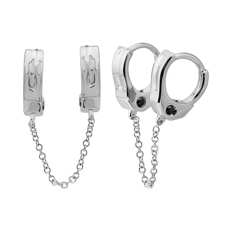 Double Handcuff Black Diamond Bezel Chain Huggies