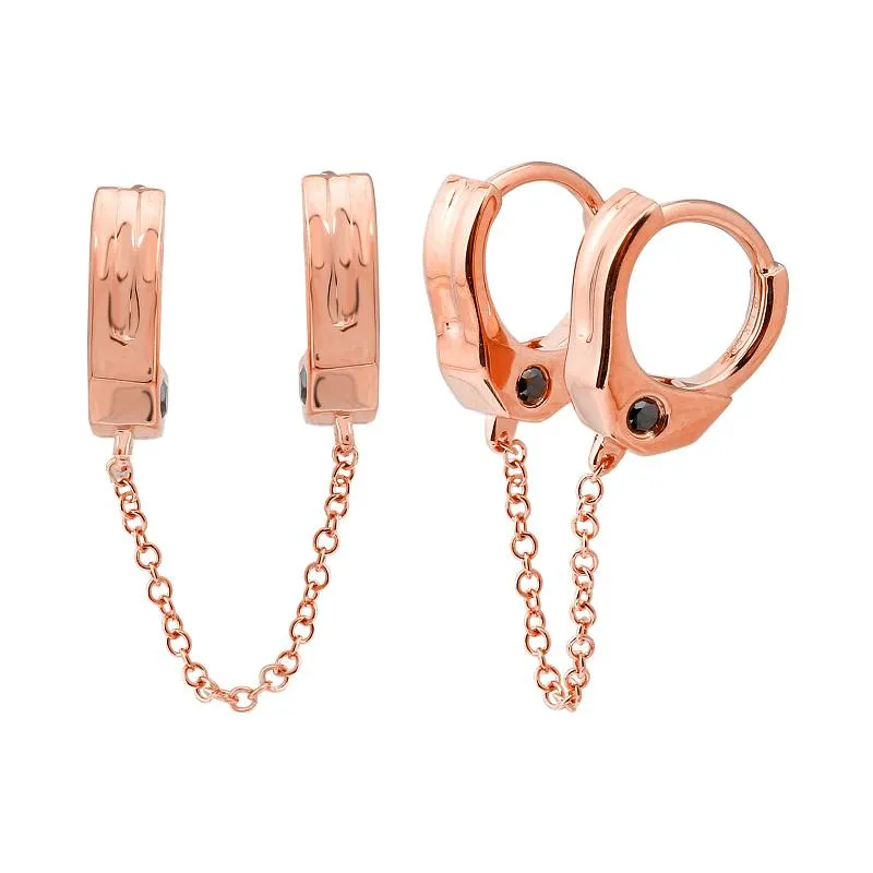 Double Handcuff Black Diamond Bezel Chain Huggies