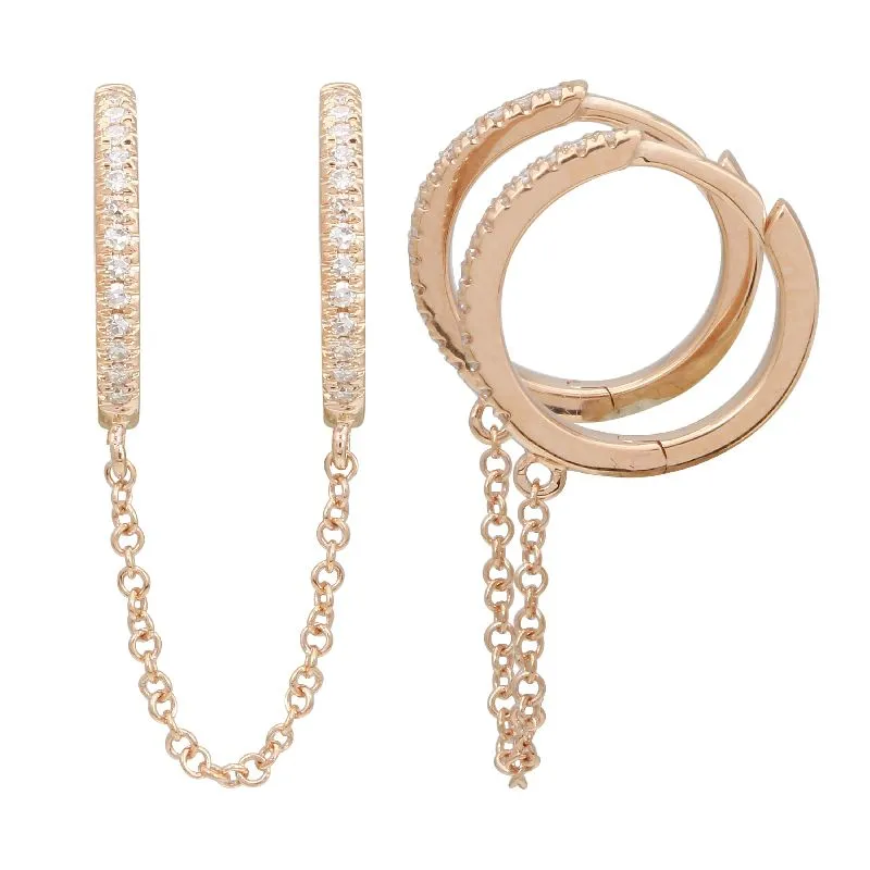 Double Huggie Diamond Chain Earrings