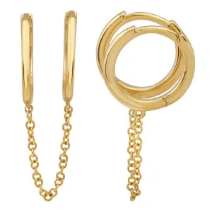 Double Huggie Gold Chain Earrings