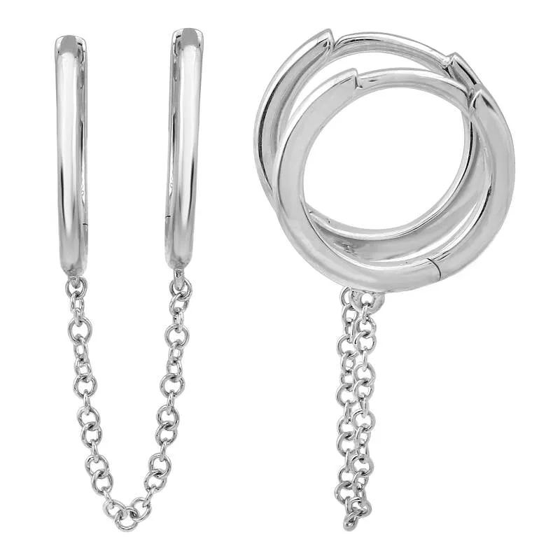 Double Huggie Gold Chain Earrings