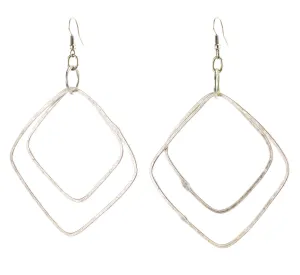 Double Square Drop Silver Earrings