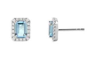 Earrings 18kt Gold Aquamarines & Diamonds Halo Studs