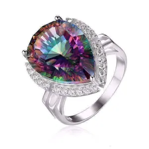 Eden Genuine Rainbow Fire Mystic Topaz 13CT IOBI 925 Sterling Silver Ring