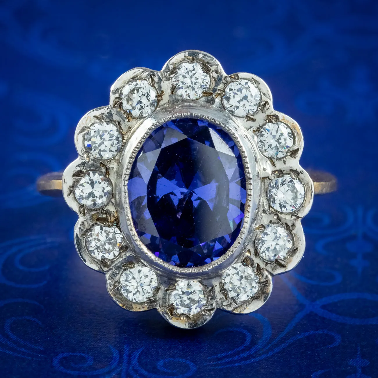 Edwardian Style Blue CZ Tanzanite Daisy Cluster Ring