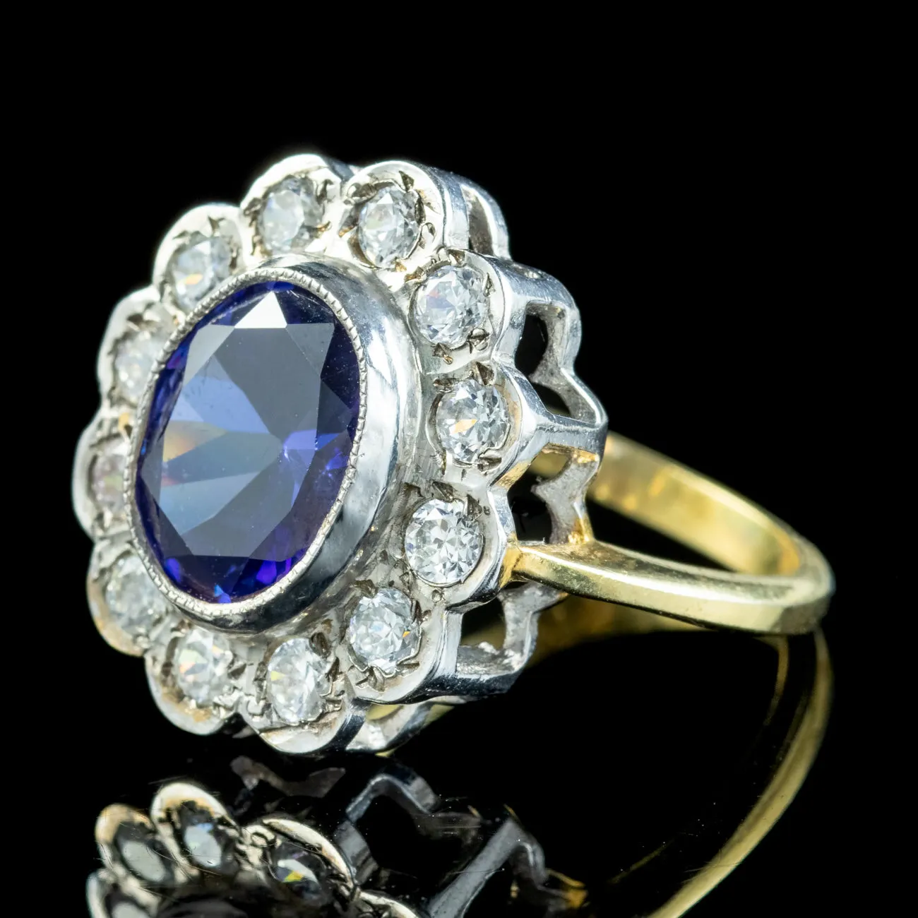 Edwardian Style Blue CZ Tanzanite Daisy Cluster Ring