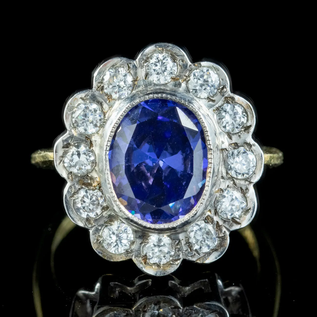 Edwardian Style Blue CZ Tanzanite Daisy Cluster Ring