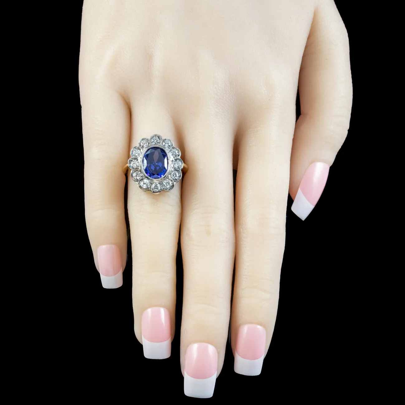 Edwardian Style Blue CZ Tanzanite Daisy Cluster Ring