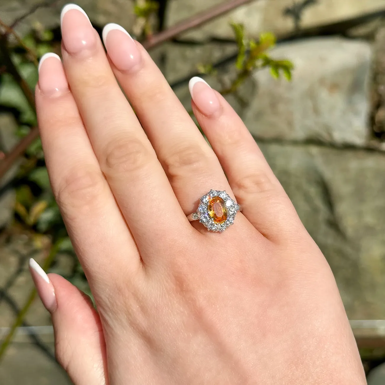Edwardian Style Yellow Sapphire Diamond Cluster Ring 1.6ct Sapphire