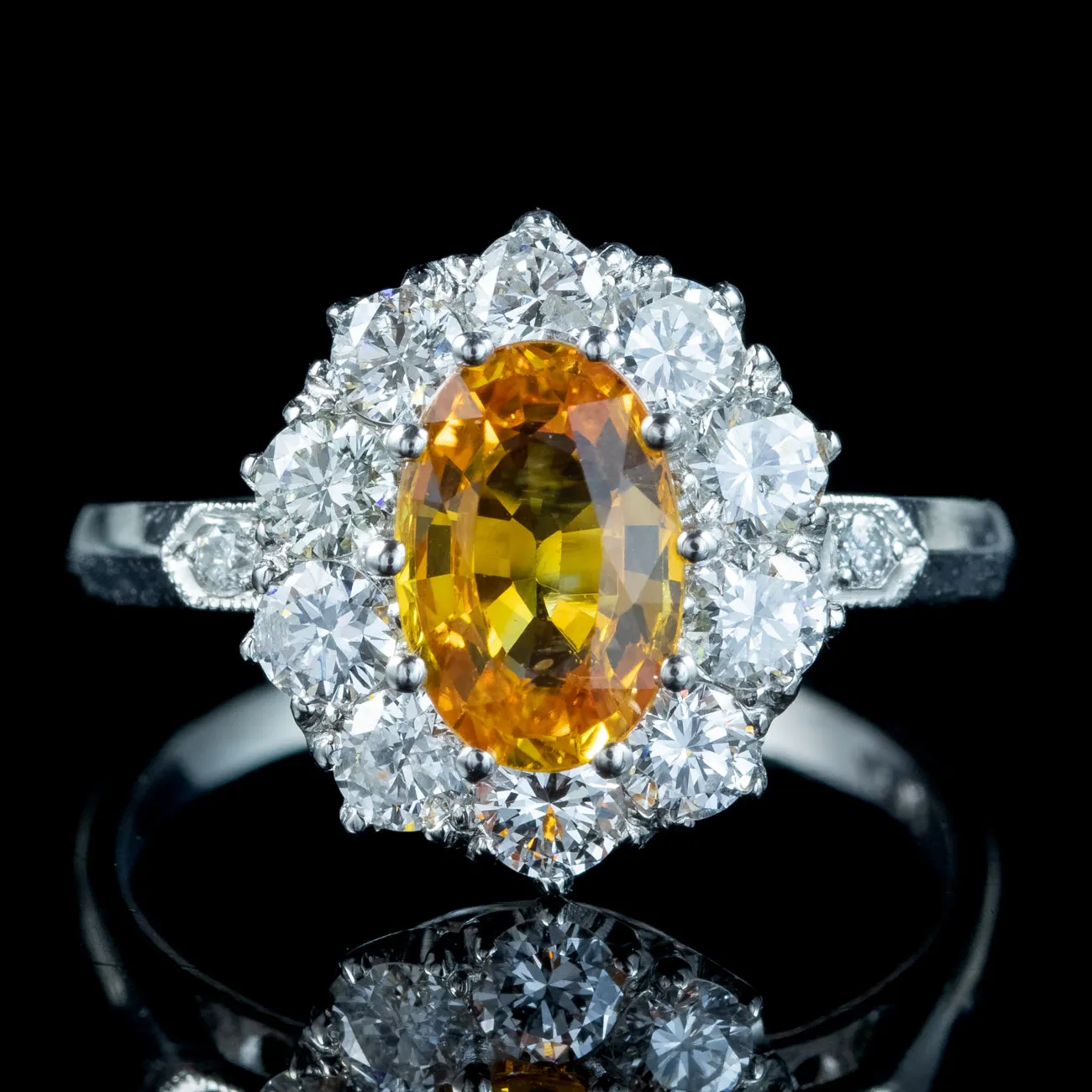 Edwardian Style Yellow Sapphire Diamond Cluster Ring 1.6ct Sapphire
