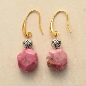 Exquisite Rhodonite Lotus Dangle Earrings | Bohemian Semi-Precious Stone Jewelry for Women